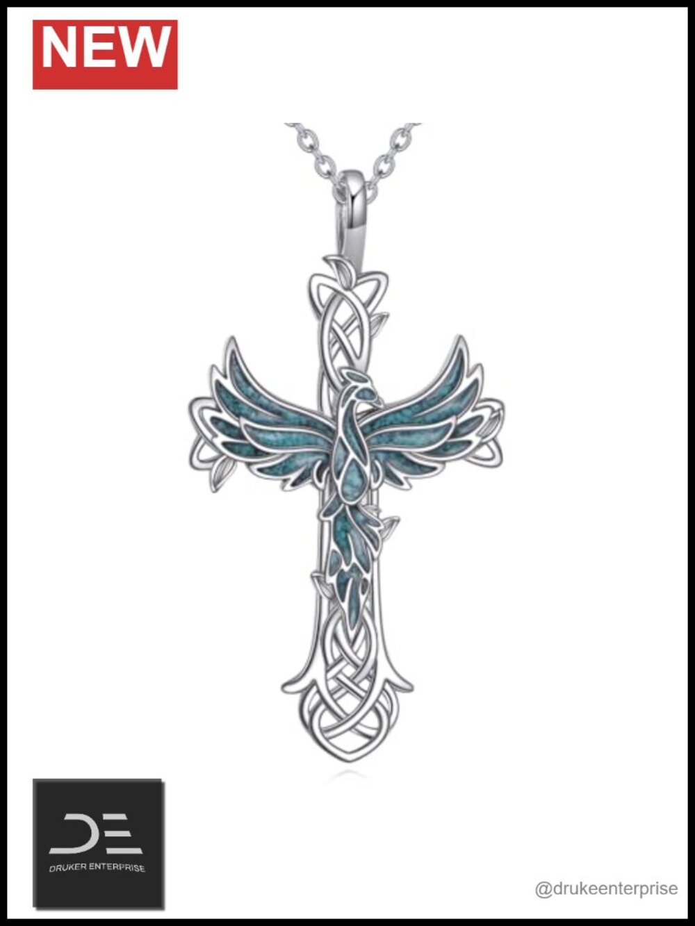 Sterling Silver Cross Necklace Phoenix Pendant Religious Jewelry